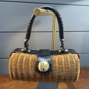 Vintage MONSAC Woven Rattan + Leather Purse Handbag VGUC Classic Luxury Satchel